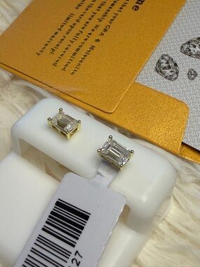 Sterling Silver Moissanite Emerald Cut Stud Earrings 1.22 CT GRA Certified